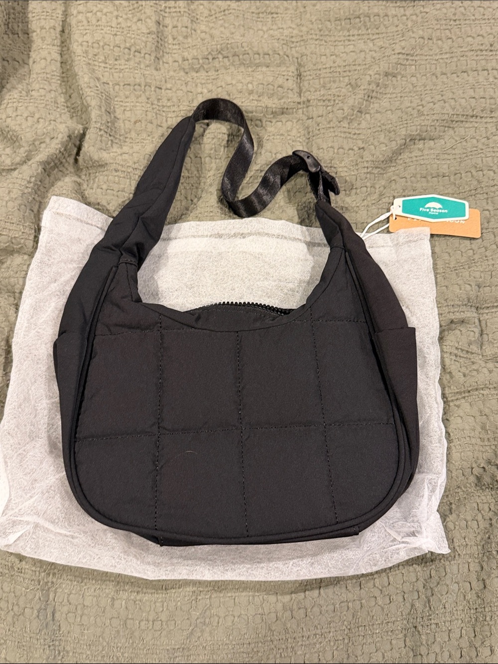 Quilted Black Shoulder Bag with Adjustable Strap
